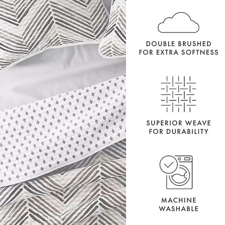 Kirklands Home Quilts|Gray Chevron Reversible 3-pc. Queen Quilt Set