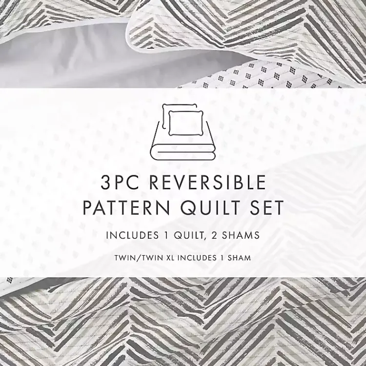 Kirklands Home Quilts|Gray Chevron Reversible 3-pc. Queen Quilt Set