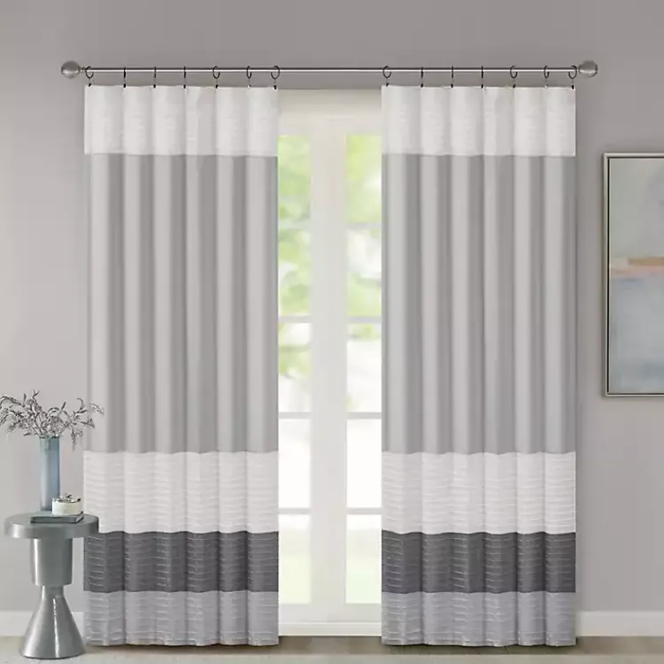 Kirklands Home Curtains & Drapes|Gray Color Block Striped Curtain Panel, 84 in.