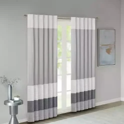 Kirklands Home Curtains & Drapes|Gray Color Block Striped Curtain Panel, 84 in.