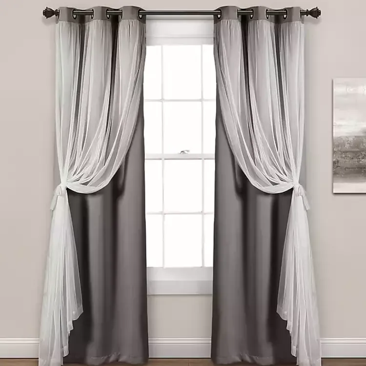 Kirklands Home Curtains & Drapes|Curtain Panel Set with Overlay, 84 in. Gray