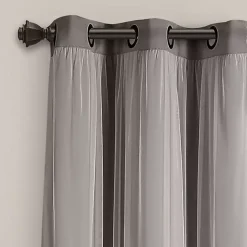 Kirklands Home Curtains & Drapes|Curtain Panel Set with Overlay, 84 in. Gray