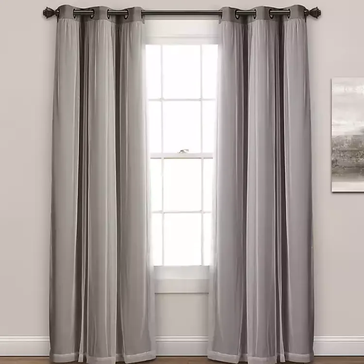Kirklands Home Curtains & Drapes|Curtain Panel Set with Overlay, 95 in. Gray
