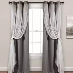 Kirklands Home Curtains & Drapes|Curtain Panel Set with Overlay, 95 in. Gray