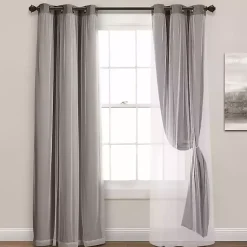 Kirklands Home Curtains & Drapes|Curtain Panel Set with Overlay, 95 in. Gray