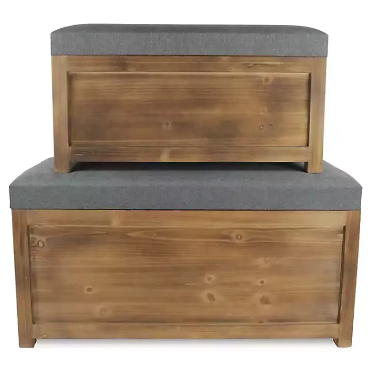 Kirklands Home Benches & Ottomans|Cushioned Storage Benches, Set of 2 Gray