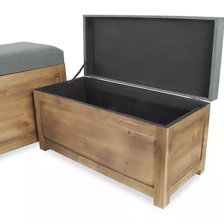 Kirklands Home Benches & Ottomans|Cushioned Storage Benches, Set of 2 Gray