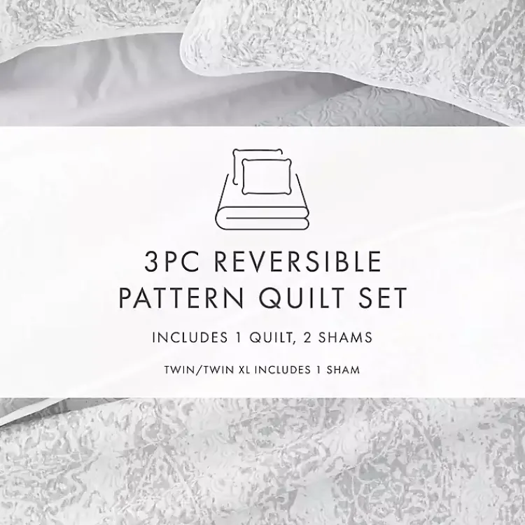 Kirklands Home Quilts|Gray Damask Reversible 3-pc. King Quilt Set