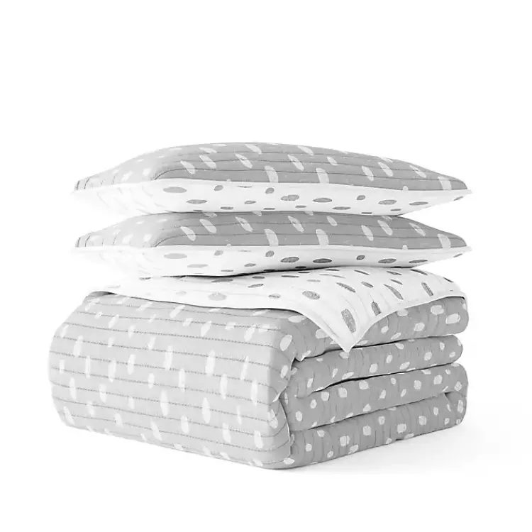 Kirklands Home Quilts|Gray Dotted Reversible 3-pc. Queen Quilt Set