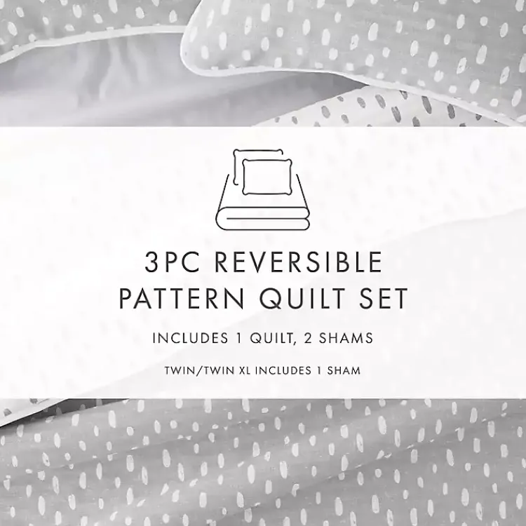 Kirklands Home Quilts|Gray Dotted Reversible 3-pc. Queen Quilt Set