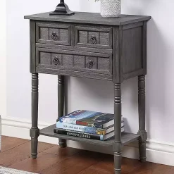 Kirklands Home Accent & End Tables|3-Drawer Turned Legs Accent Table Gray