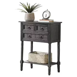 Kirklands Home Accent & End Tables|3-Drawer Turned Legs Accent Table Gray