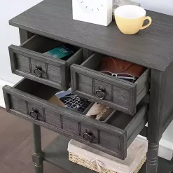 Kirklands Home Accent & End Tables|3-Drawer Turned Legs Accent Table Gray