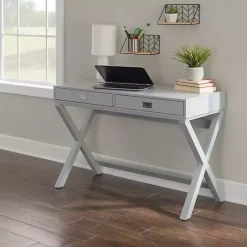 Kirklands Home Office Furniture|2-Drawer X-Frame Desk Gray