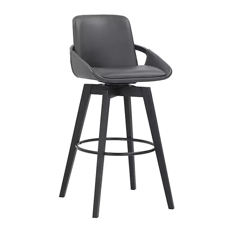 Kirklands Home Bar Stools & Counter Height Stools|Faux Leather Baylor Swivel Bar Stool Gray