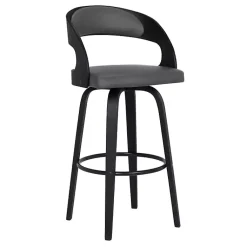 Kirklands Home Bar Stools & Counter Height Stools|Faux Leather Black Wood Sally Counter Stool Gray