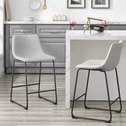 Kirklands Home Bar Stools & Counter Height Stools|Faux Leather Counter Stools, Set of 2 Gray