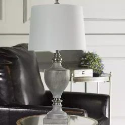 Kirklands Home Table Lamps|Gray Faux Wood and Silver Table Lamp White