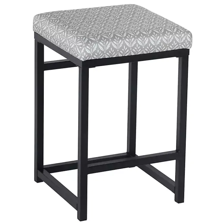 Kirklands Home Bar Stools & Counter Height Stools|Gray Floral Upholstered Counter Stool