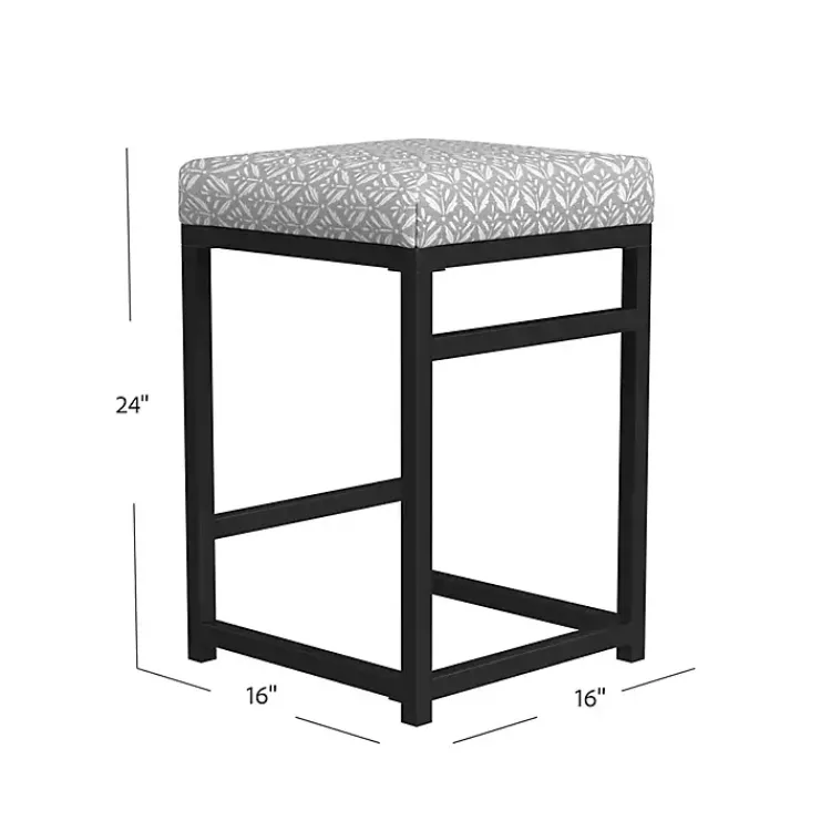 Kirklands Home Bar Stools & Counter Height Stools|Gray Floral Upholstered Counter Stool