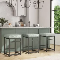 Kirklands Home Bar Stools & Counter Height Stools|Gray Floral Upholstered Counter Stool
