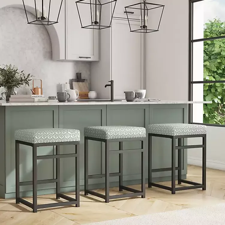 Kirklands Home Bar Stools & Counter Height Stools|Gray Floral Upholstered Counter Stool