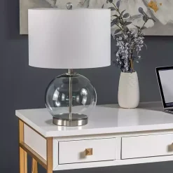 Kirklands Home Table Lamps|Gray Glass Globe Table Lamp White
