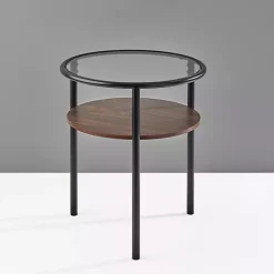 Kirklands Home Accent & End Tables|Glass Top Accent Table with Wood Shelf Gray