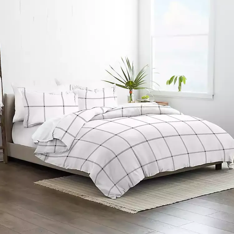 Kirklands Home Duvets|Gray Grid Plaid 2-pc. Micro Twin Duvet Cover Set