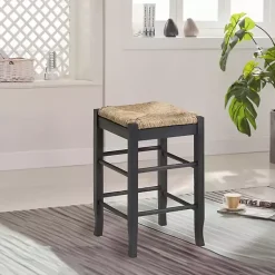 Kirklands Home Bar Stools & Counter Height Stools|Handwoven Square Wooden Counter Stool Gray