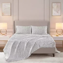 Kirklands Home Bed Sheets|Gray Leopard Print Satin 4-pc. Queen Sheet Set