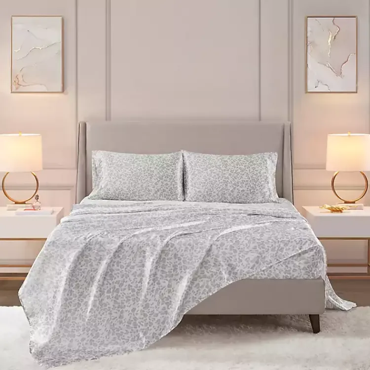 Kirklands Home Bed Sheets|Gray Leopard Print Satin 3-pc. Twin Sheet Set