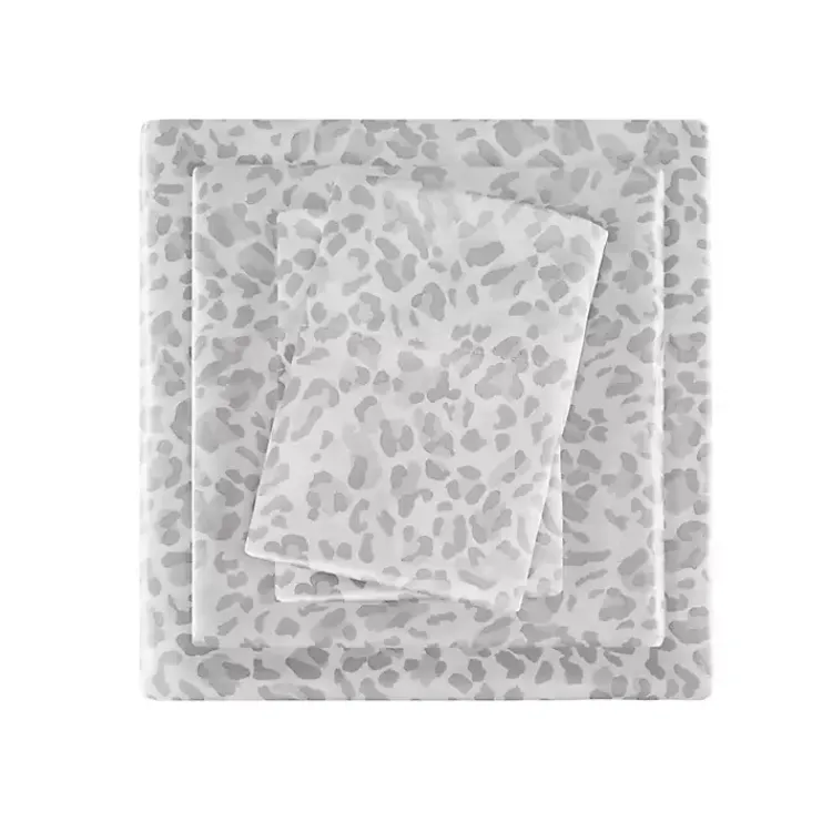Kirklands Home Bed Sheets|Gray Leopard Print Satin 3-pc. Twin Sheet Set