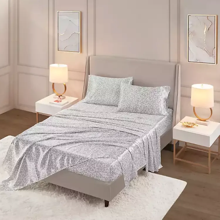 Kirklands Home Bed Sheets|Gray Leopard Print Satin 3-pc. Twin Sheet Set