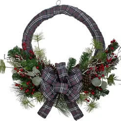 Hot Gray Plaid Pine and Berries Wreath Christmas Wreaths