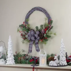 Hot Gray Plaid Pine and Berries Wreath Christmas Wreaths
