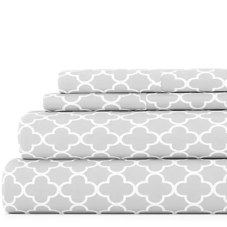 Kirklands Home Bed Sheets|Quatrefoil 4-pc. California King Sheet Set Gray