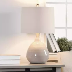 Kirklands Home Table Lamps|Gray Ribbed Ceramic Table Lamp Ivory