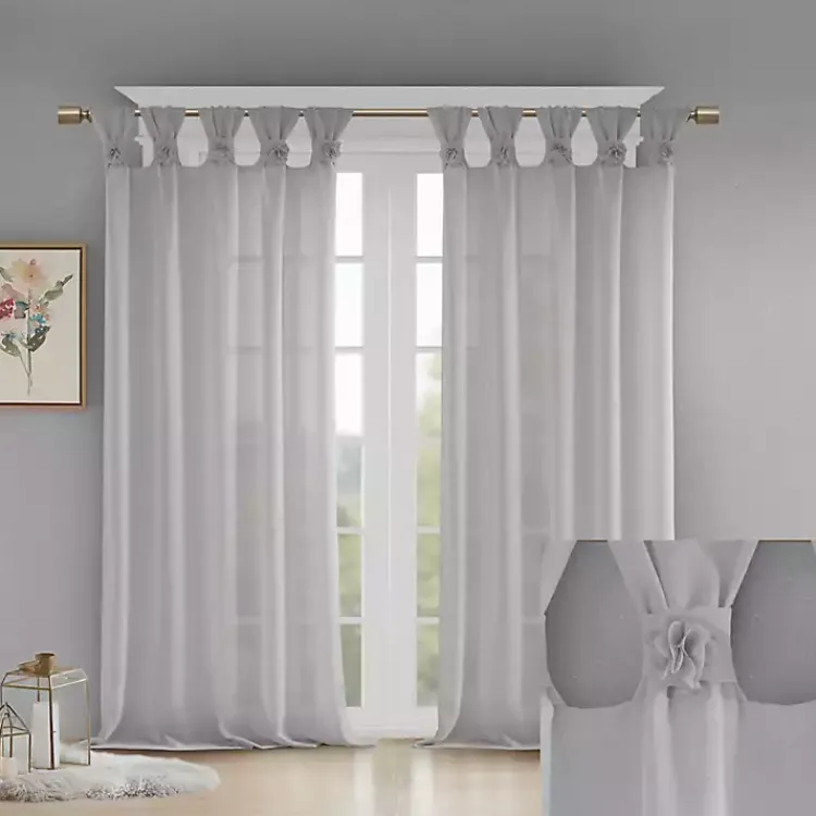 Kirklands Home Curtains & Drapes|Rosette Tab Top Curtain Panel, 95 in. Gray