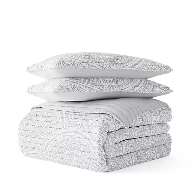 Kirklands Home Quilts|Gray Scalloped Reversible 3-pc. King Quilt Set