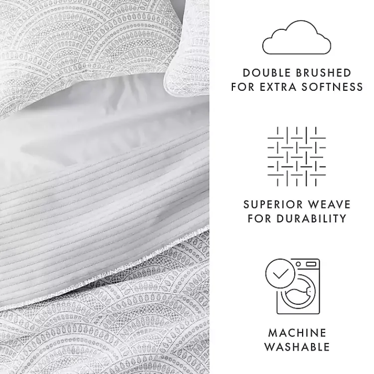 Kirklands Home Quilts|Gray Scalloped Reversible 3-pc. King Quilt Set