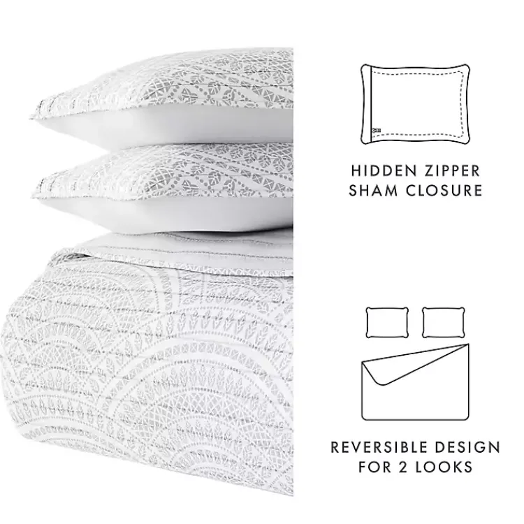 Kirklands Home Quilts|Gray Scalloped Reversible 3-pc. King Quilt Set