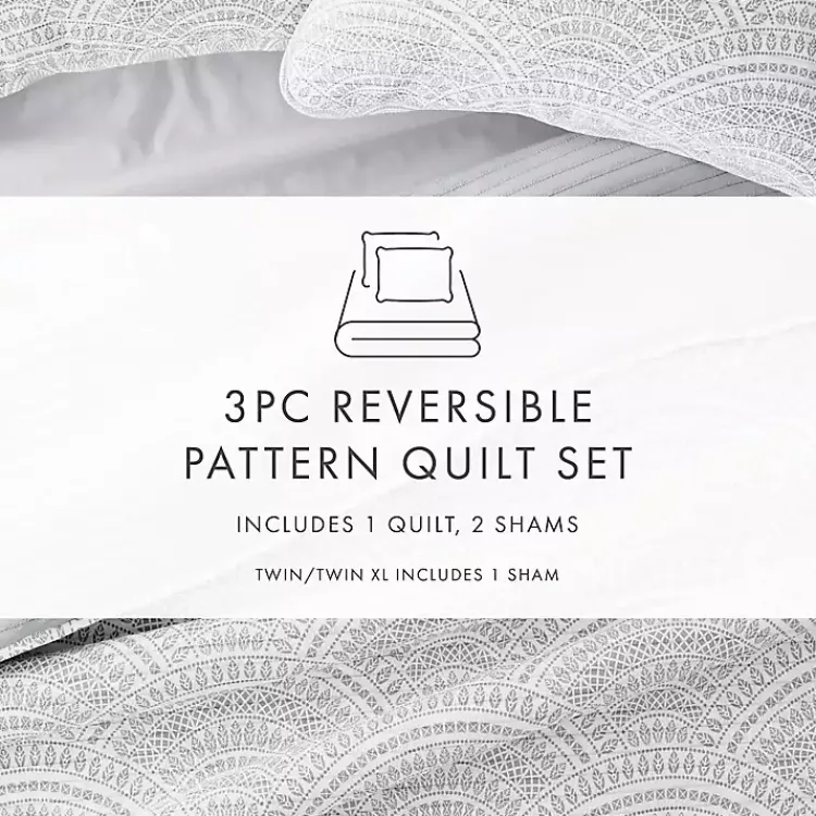 Kirklands Home Quilts|Gray Scalloped Reversible 3-pc. King Quilt Set