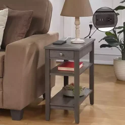 Kirklands Home Accent & End Tables|2-Shelf Charging Accent Table Gray
