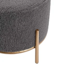 Kirklands Home Benches & Ottomans|Sherpa Upholstered Round Ottoman Gray