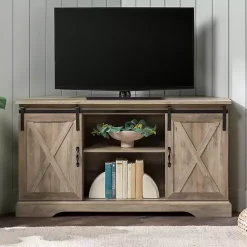 Kirklands Home Tv Stands & Media Consoles|Sliding Barn Doors Corner TV Stand Gray