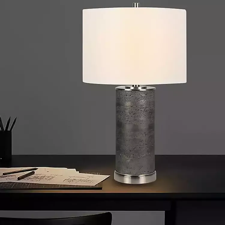 Kirklands Home Table Lamps|Stone and Steel Cylinder Table Lamp Gray