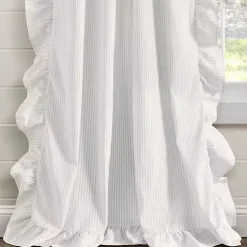 Kirklands Home Curtains & Drapes|Gray Stripe Ruffled Curtain Panel Set, 84 in.