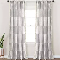 Kirklands Home Curtains & Drapes|Gray Striped Tassel Curtain Panel Set, 84 in.