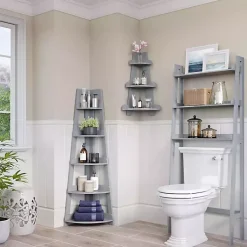 Kirklands Home Bookshelves|Gray 5-Tier Corner Ladder Bookshelf